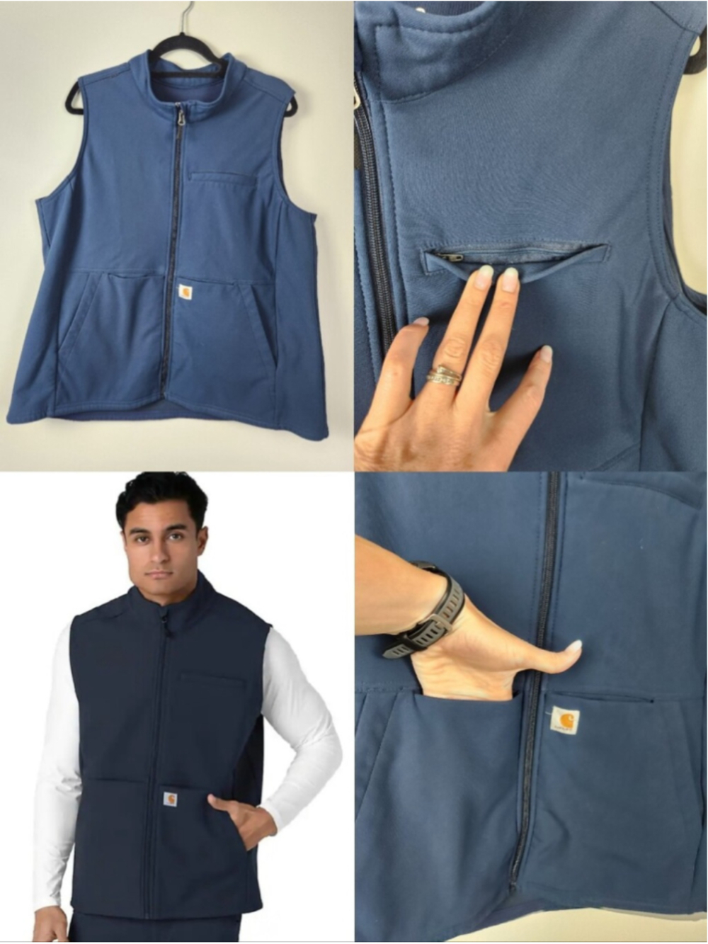 Carhartt® Men's Scrubs Rugged Flex Peak 4-Pocket Fleece Vest Navy Blue Size XL